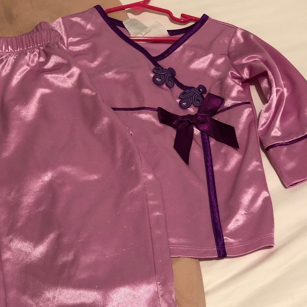 American Girl Shiny Pink Pajama Set with Purple Trim